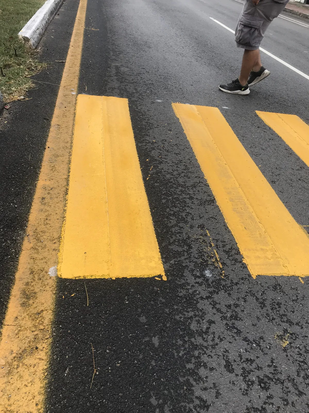 Cruce peatonal amarillo de termoplástica