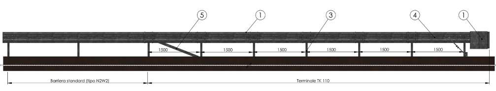 Alzado del terminal TK110: 9,870 mm de longitud total