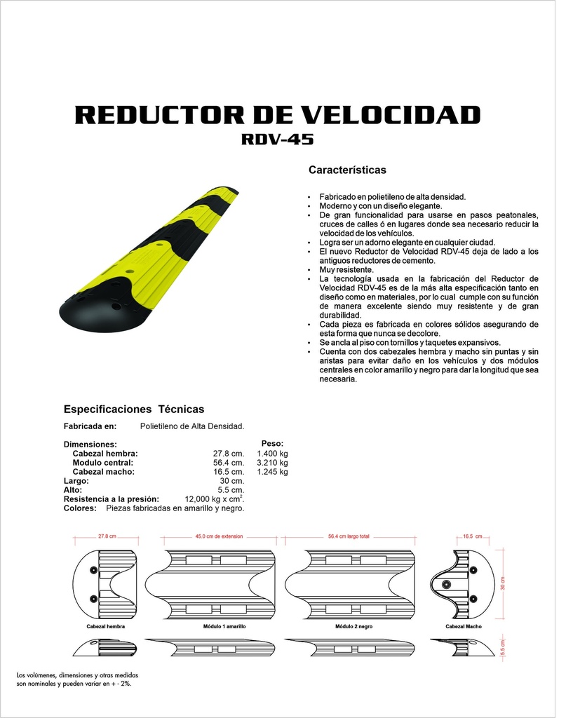 REDUCTOR DE VELOCIDAD CAT. RDV-45 MODULO CENTRAL