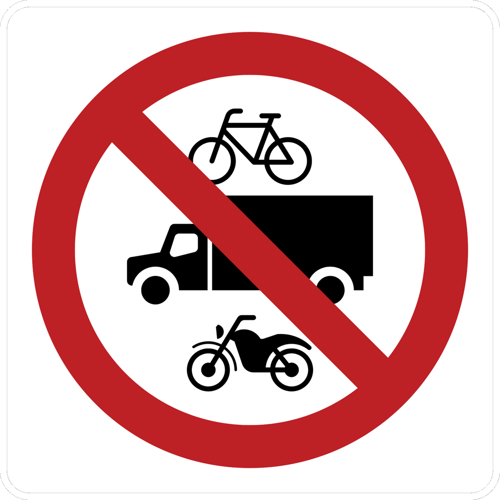 Señal SR-27 Prohibida la Circulación de Bicicletas, Vehículos de Carga y Motocicletas