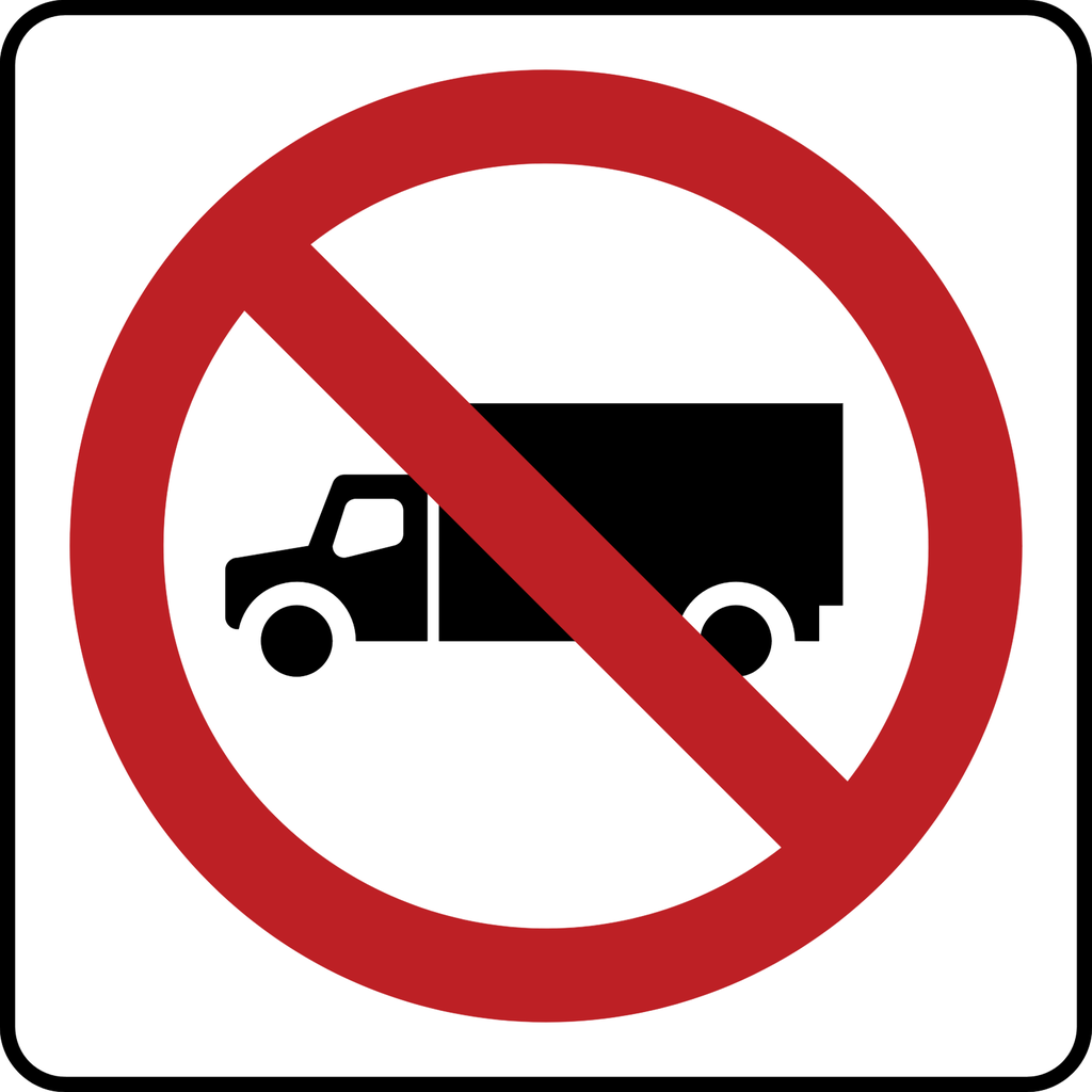 Señal SR-32A5 Prohibida la Circulación de Vehículos de Carga (Ingeniería, PTR, 61 X 61 CM)