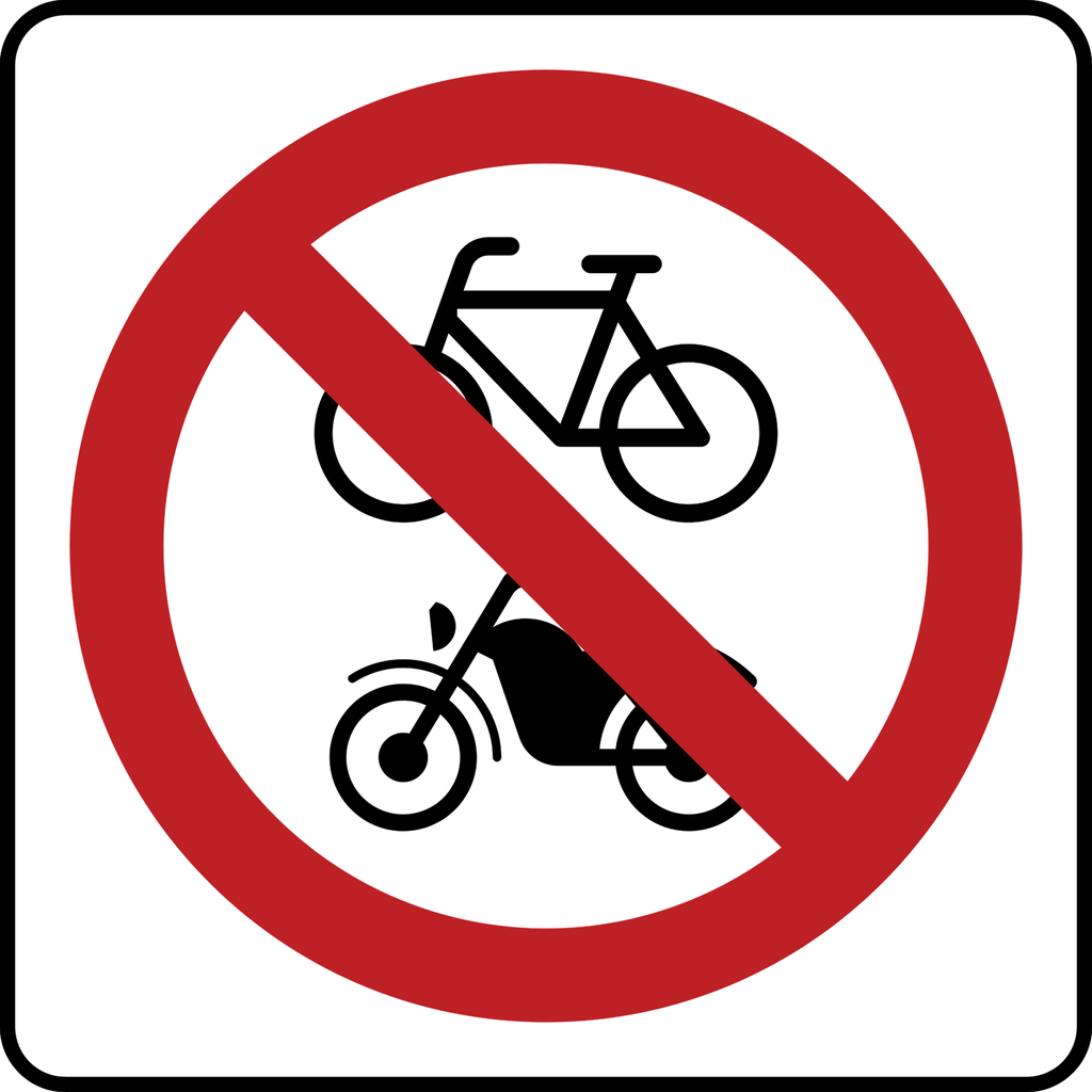 Señal SR-32A2 Prohibido Tránsito de Bicicletas y Motocicletas (Ingeniería, PTR, 61 X 61 CM)