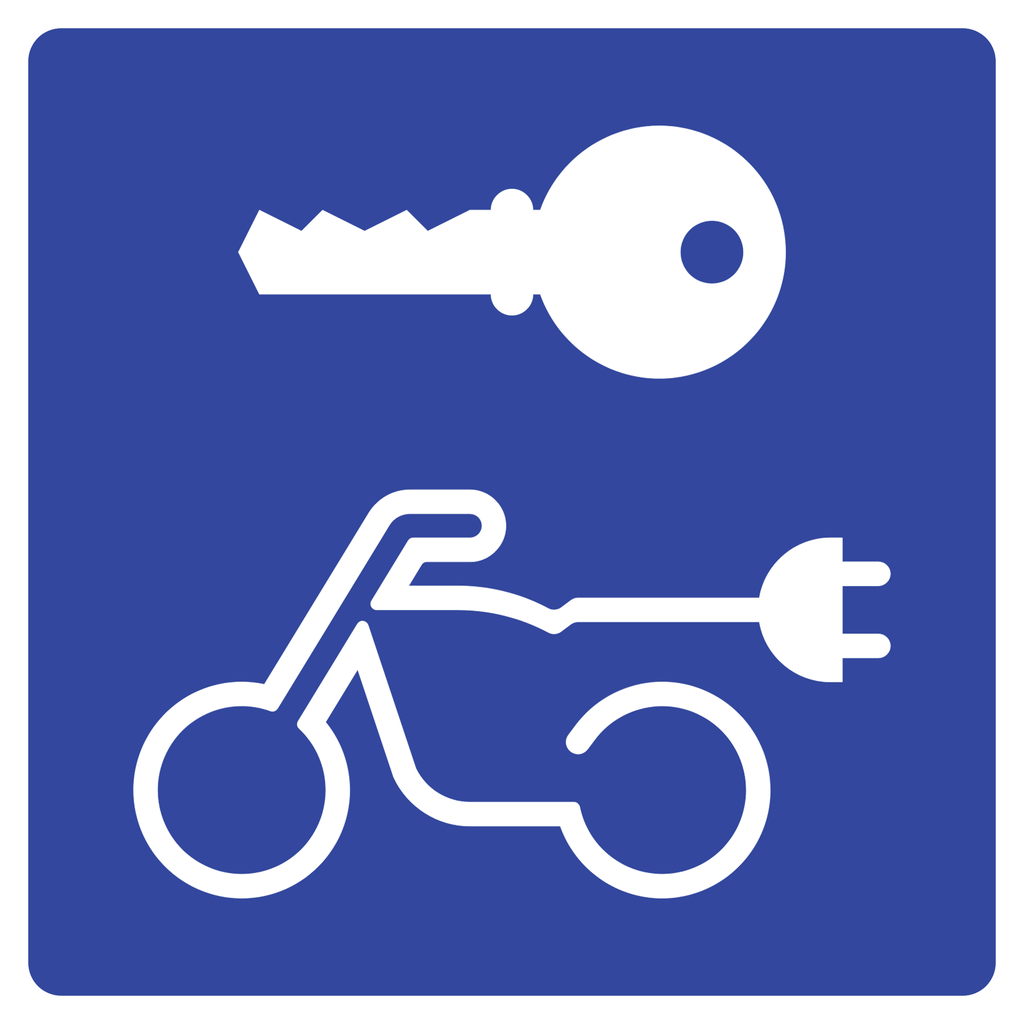 Señal SIS-53D Renta de motocicletas eléctricas (Ingeniería, PTR, 61 X 61 CM)
