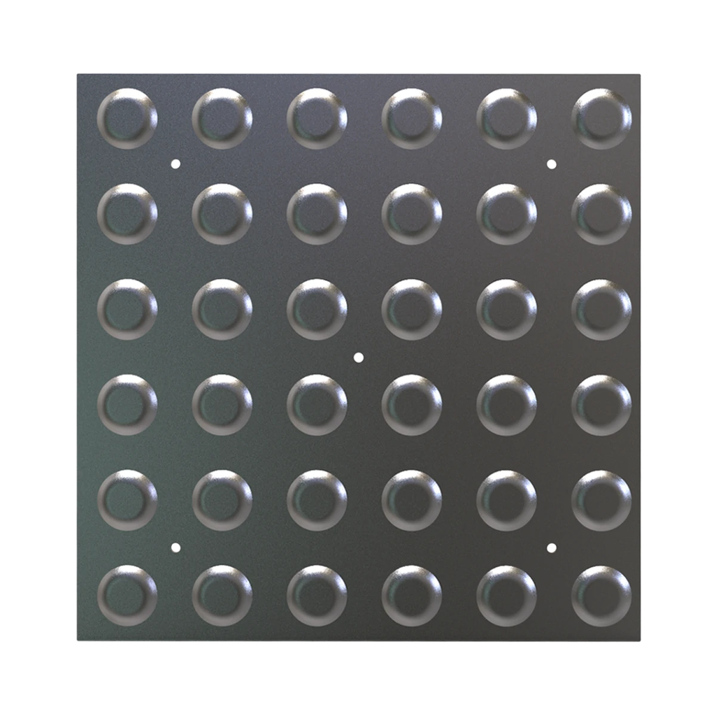 Piso podotáctil de acero inoxidable con puntos 30 x 30 cm