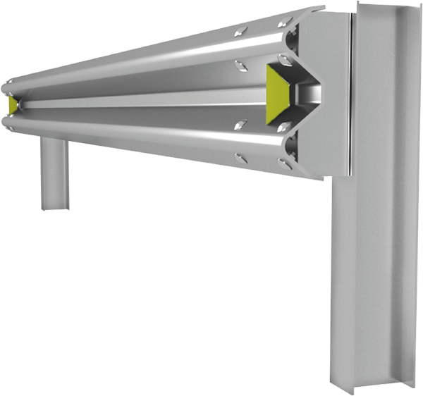 Defensa Metálica de 2 Crestas Calibre 12 AASHTO M-180 con Poste IPR 6" × 4" de 1.50 m @ 3.81 m