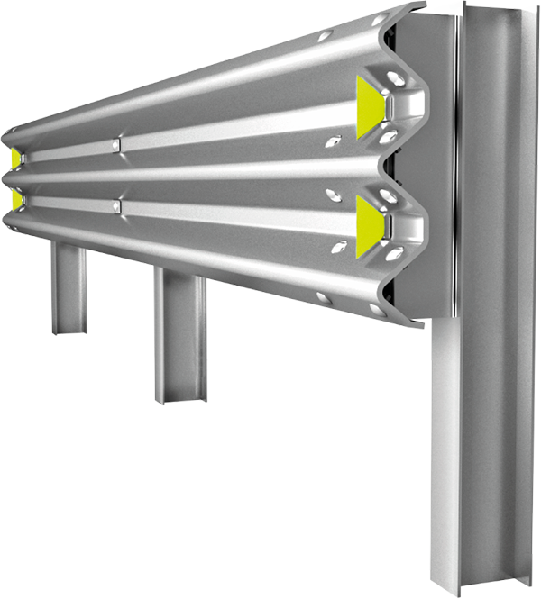 Defensa Metálica de 3 Crestas Calibre 12 AASHTO M-180 con Poste IPR 6" × 4" de 1.75 m @ 3.81 m